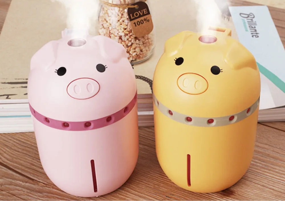 Pig Mini Mist USB Air Humidifier with Colorful Lights 3 in 1 Ultrasonic Diffuser Essential Oil Mist Purifier for Car Home