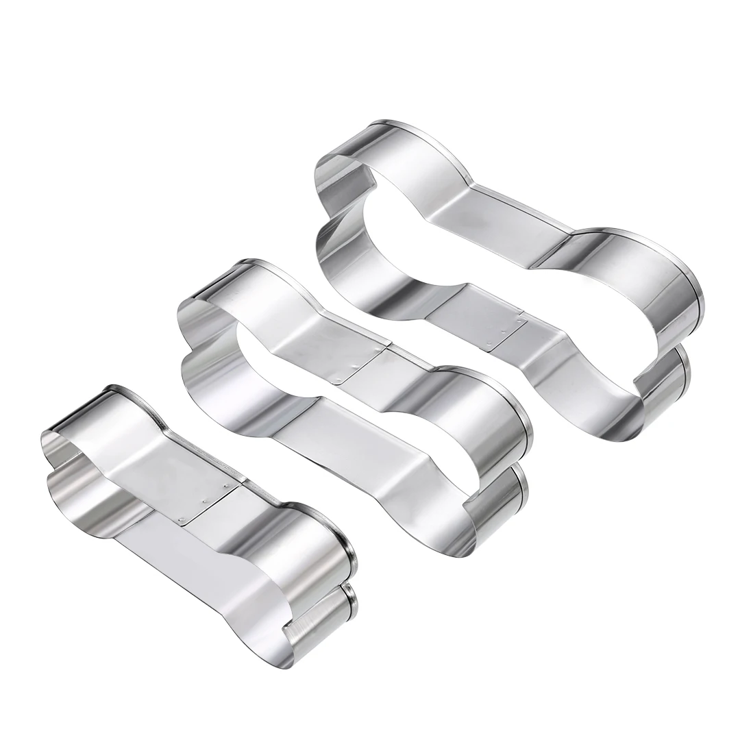 3Pcs Stainless Steel Dog Bone Cookie Cutter 3D Kitchen Bones Biscuit Fondant Pastry Baking Mold