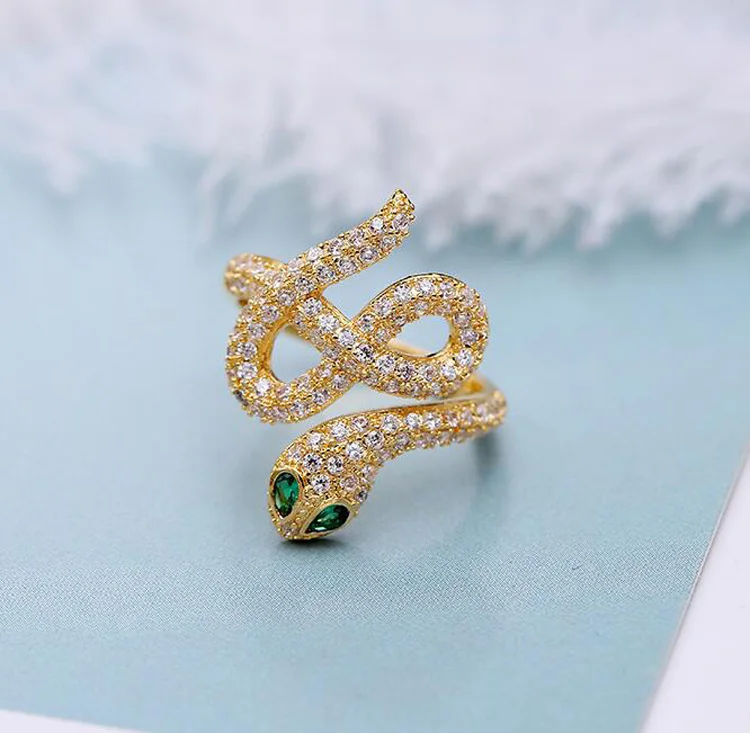 Высокое качество, брендовые ювелирные изделия, Золотые и Серебряные кольца в виде змейки, изысканные микрокристаллы циркония, Трендовое регулируемое кольцо для женщин