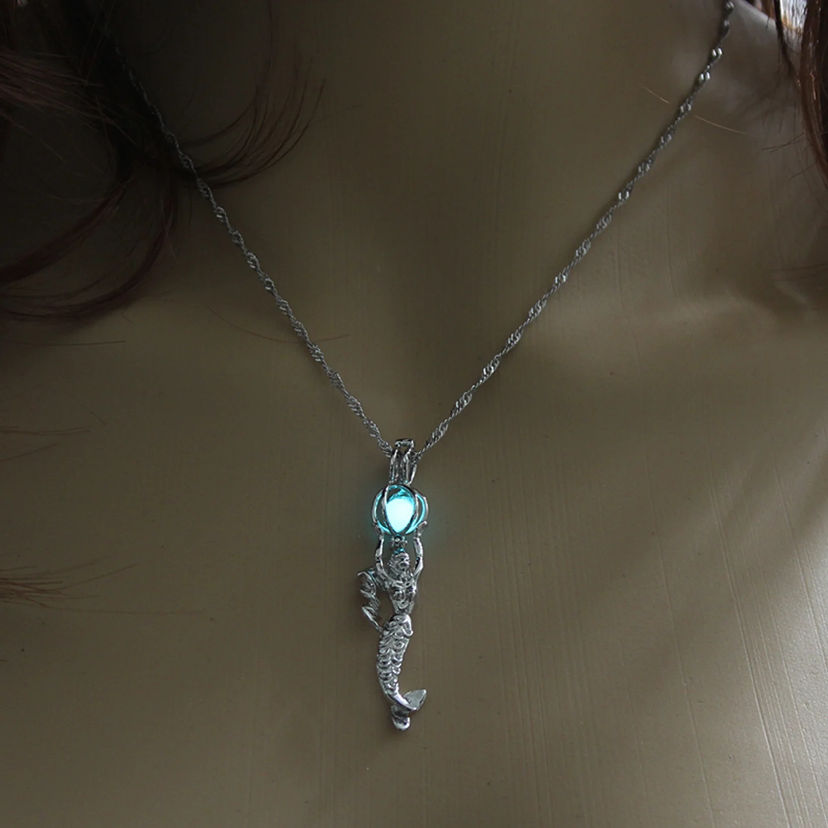Летнее ювелирное ожерелье с подвеской-русалкой светится в темноте колье-чокер 3 цвета светящаяся для женщин подарок серебряная цепочка