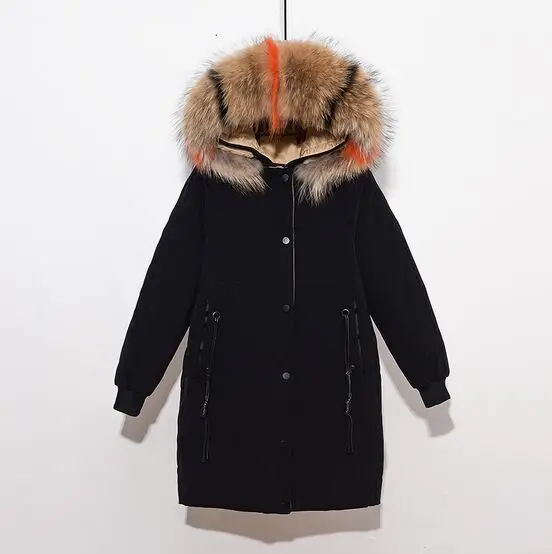 Большой натуральный мех енота зимняя куртка женская белая куртка-пуховик размера плюс парка с капюшоном Женская Куртка теплое Свободное пальто