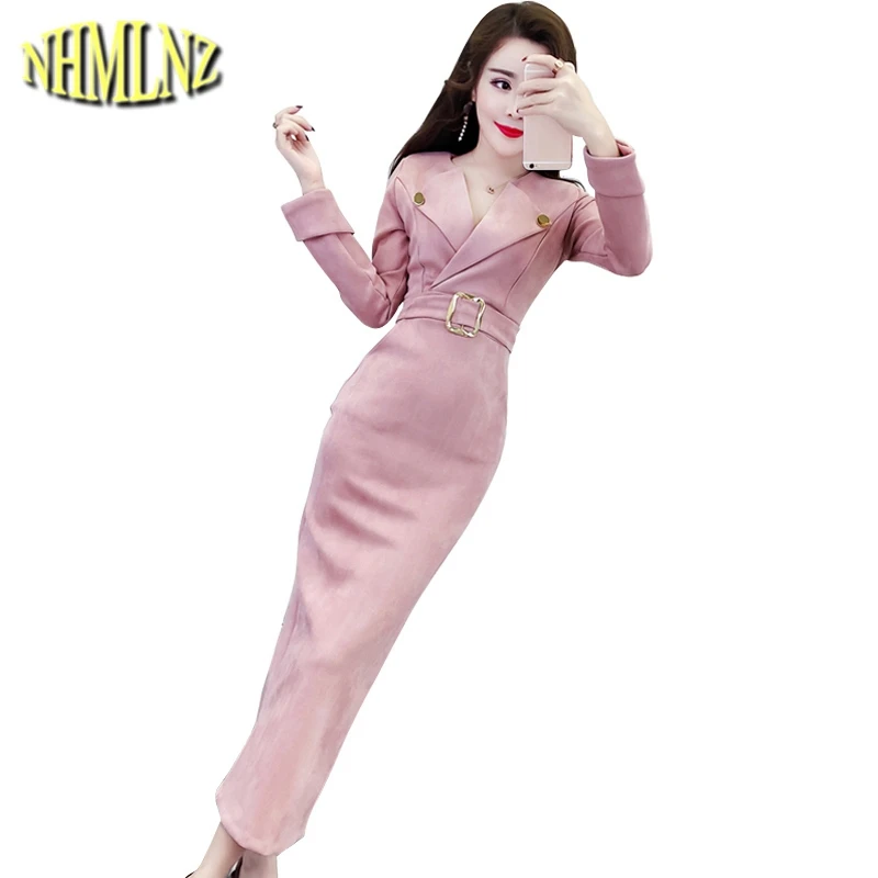 

Spring New Korean style Women Dress 2019 Fashion Slim Elegant Females Vestido Temperament split Dresses Pure color Dress WUN1150