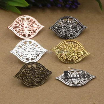 

40x25mm Antique Bronze tone Plated Blank Brooches Bases Filigree Flower Back Pins Brooches safety-pin Settings DIY Findings