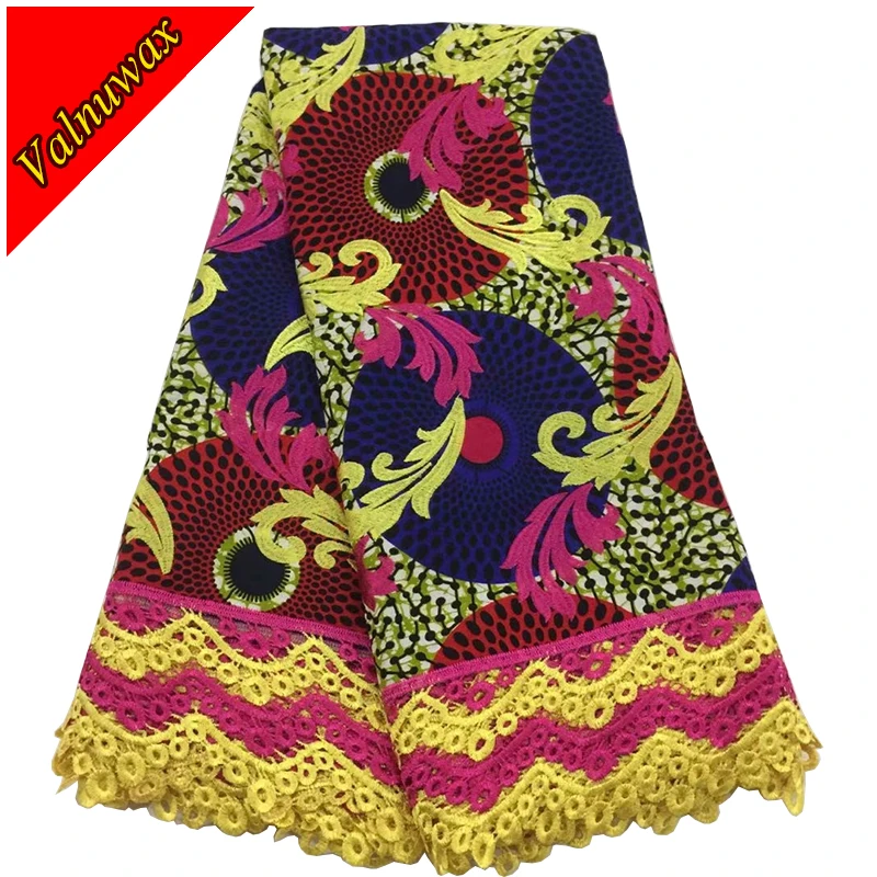

Valnuwax new design hot sale ankara wax lace embroidery 6yards nigerian guipure fabric african wax guipure -LSL