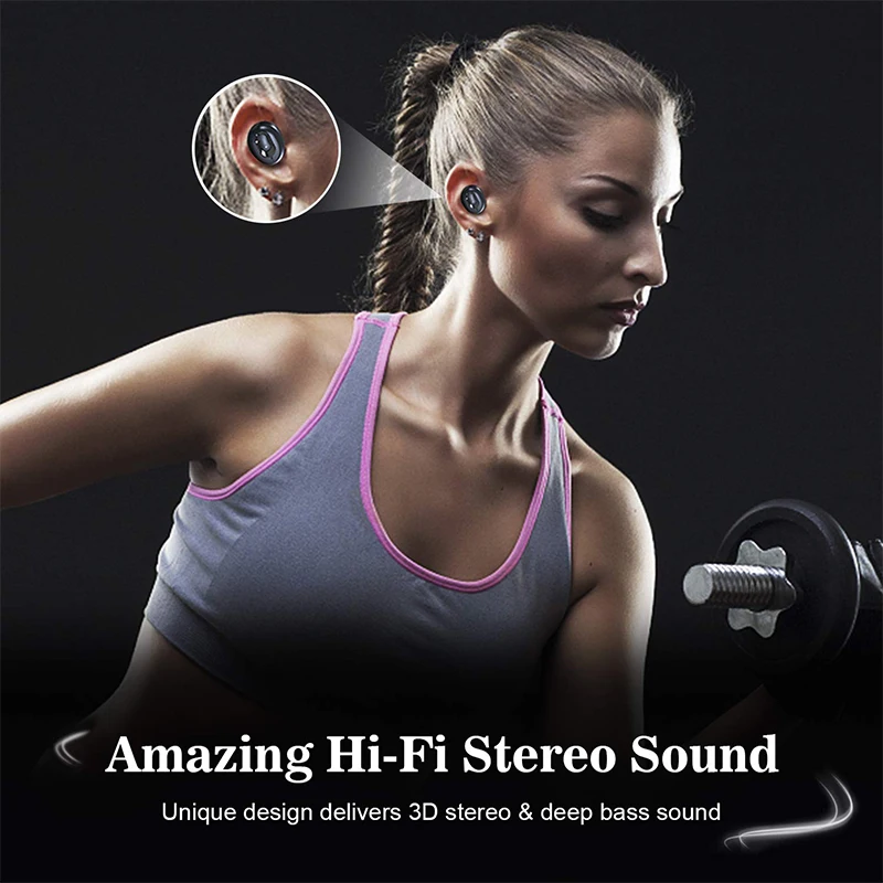 ANBES Мини Bluetooth наушники супер бас звук V5.0 TWS беспроводные Спорт Hands free гарнитура