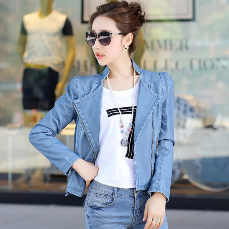 

2019 women PU leather black jacket fashion design spring autumn women faux leather short coat yellow blue color