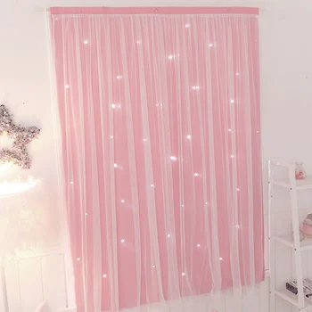 

Hollow Star Blackout Sheer Curtains European and American Style Window Curtains Valances Left and Right Biparting Open