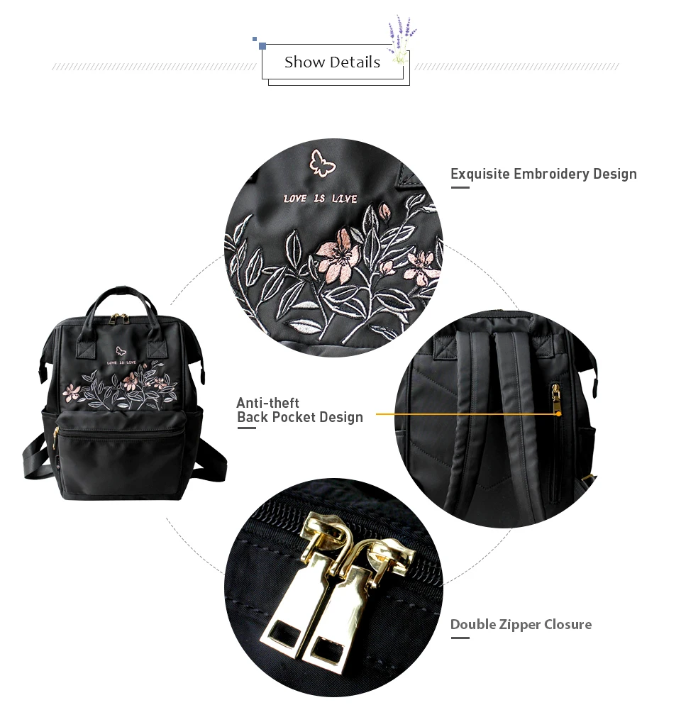 Женский нейлоновый рюкзак с цветочной вышивкой для принцессы, 14 дюймов, рюкзаки для ноутбука, стильные школьные сумки для девочек-подростков, высокое качество, рюкзак