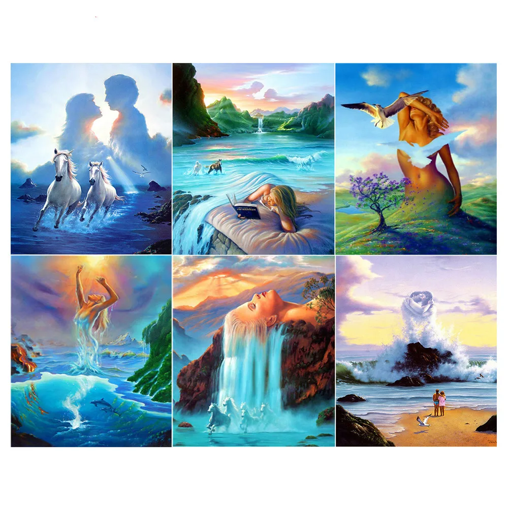 Fezrgea Full Round Diamond Painting Cross Stitch Scenery Mosaic Embroidery Picture Rhinestones Home Decoration | Дом и сад