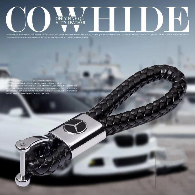 

Long Style Genuine Leather Auto Sport Leather Weave Car Keyring Keychain Buckle with Car Logo Fit Mercedes Benz Accessories