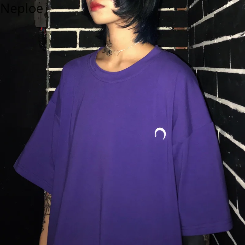 Neploe Harajuku футболка для женщин летние хлопковые Винтаж Вышивка уличный с короткими