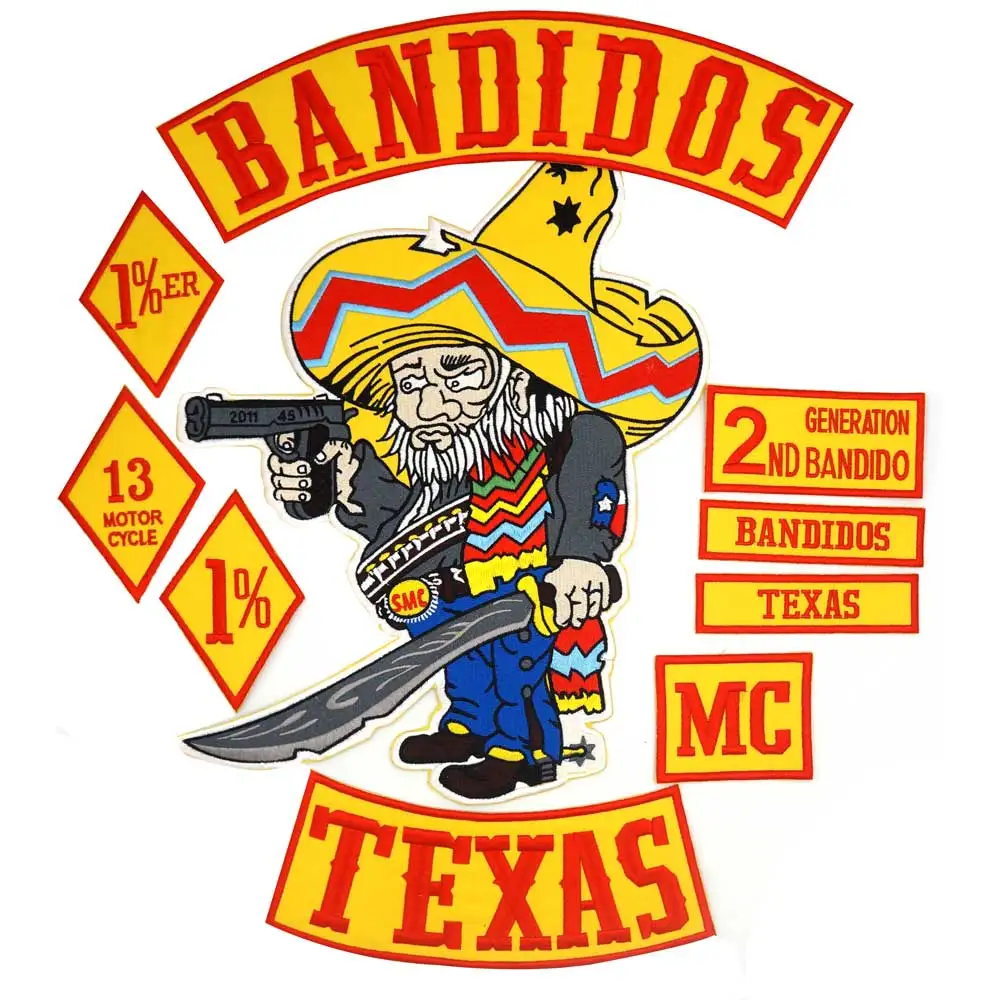 BANDIDOS TEXAS MC нашивка с подкладкой вышитые Панк байкерские нашивки Одежда Наклейки Аксессуары значок 10 шт./партия