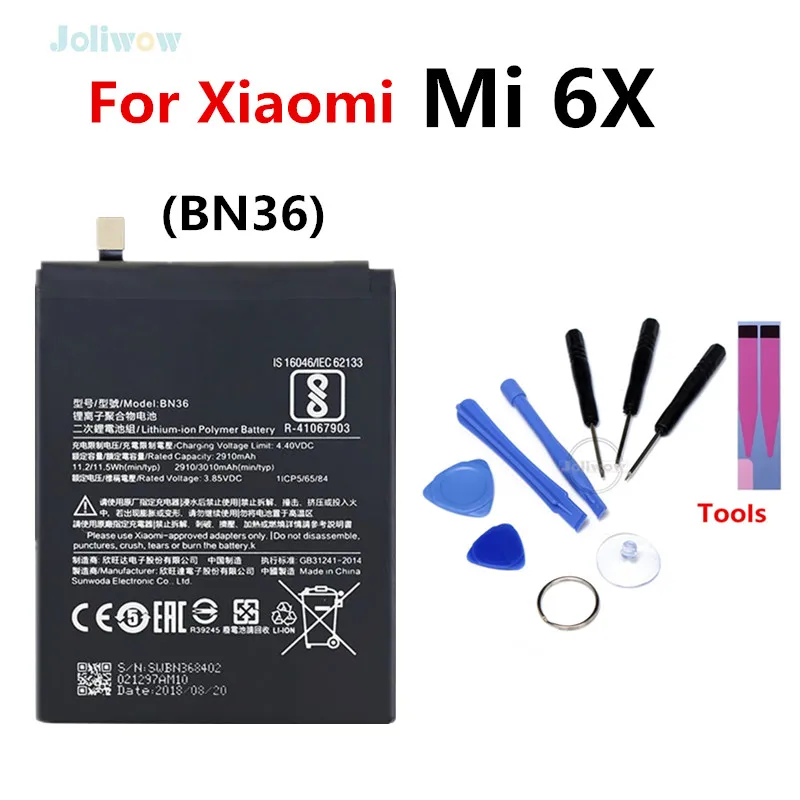 

For Xiaomi BN36 Phone Battery Replacement For Xiaomi Mi 6X Mi6X Mi A2 MiA2 Battery Authentic Phone Batteries 3010mAh