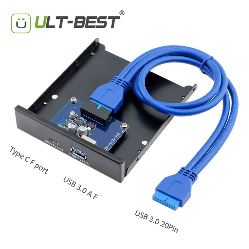 ULT-Nejlepší konektor USB 3.0 na předním panelu Základní deska 20 pinů na USB 3.0 + typ C Port HUB adaptér pro 2,5 "disketovou jednotku