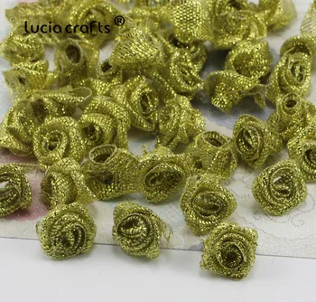 

1.5cm Mixed Gold and Silver Rosette Satin Flower Girls Boutique Mini Bow Headwear DIY Garment Craft 50pcs B0105
