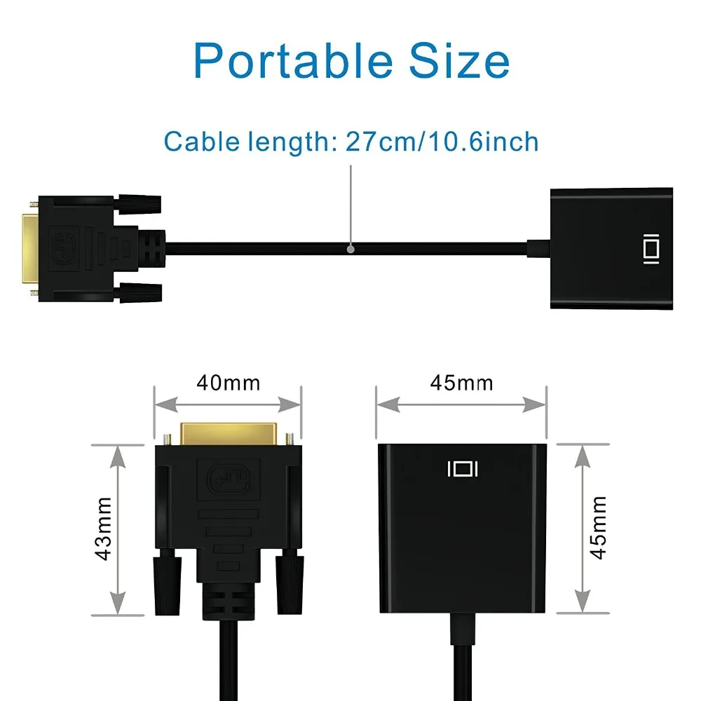 

DVI to VGA Adapter 1080p Active DVI-D to VGA Adapter Converter 24+1 Male to Female Supporting 60Hz and 3D for DVI systems