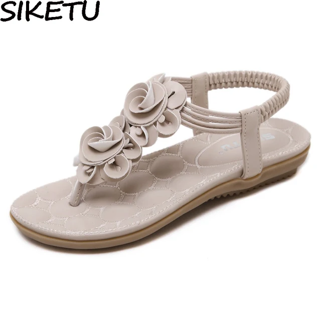 SIKETU Women Comfortable Bohemia Ethnic Sandals Flat Heel Summer Woman Thong Sandals Flip Flop Comfort Shoes Plus Size 35-41