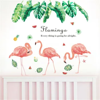

2019 Brand New Style Pink Flamingo Green Leaves Wall Decal Vinyl Sticker Home Decor Decals Mural Art