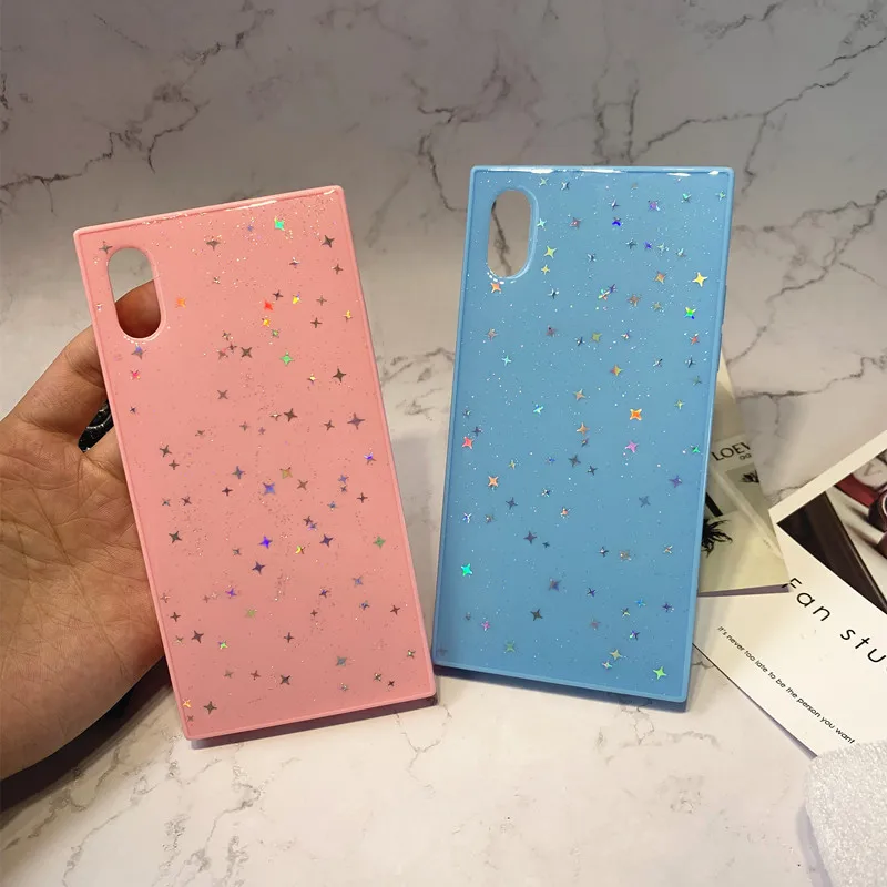 Розовый Прозрачный квадратный эпоксидный чехол для телефона iphone 6 6s 7 8 Plus синий