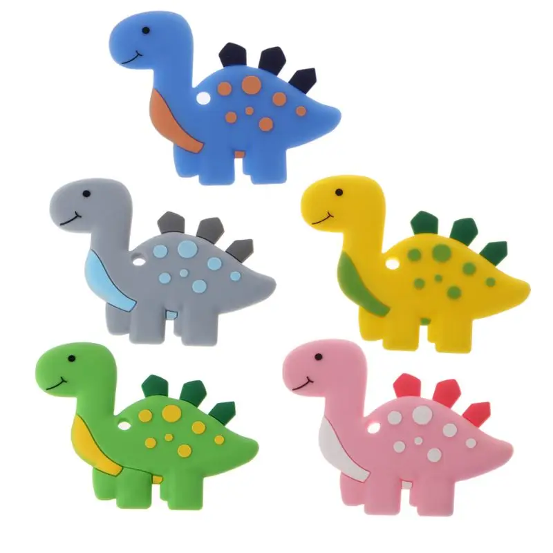 

Cute Dinosaur Baby Teethers Pendant Necklace Accessory BPA Free Silicone Chew Toys Drop Ship