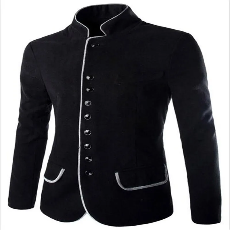 Buy Mandarin Collar Single Breasted Man Woolen Suit Jacket Solid Casual Trench