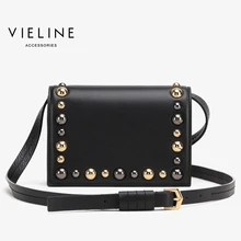 Женская сумка через плечо Vieline из натуральной кожи с заклепками, Известный дизайнерский бренд, сумка через плечо из натуральной кожи, Сумка с клапаном