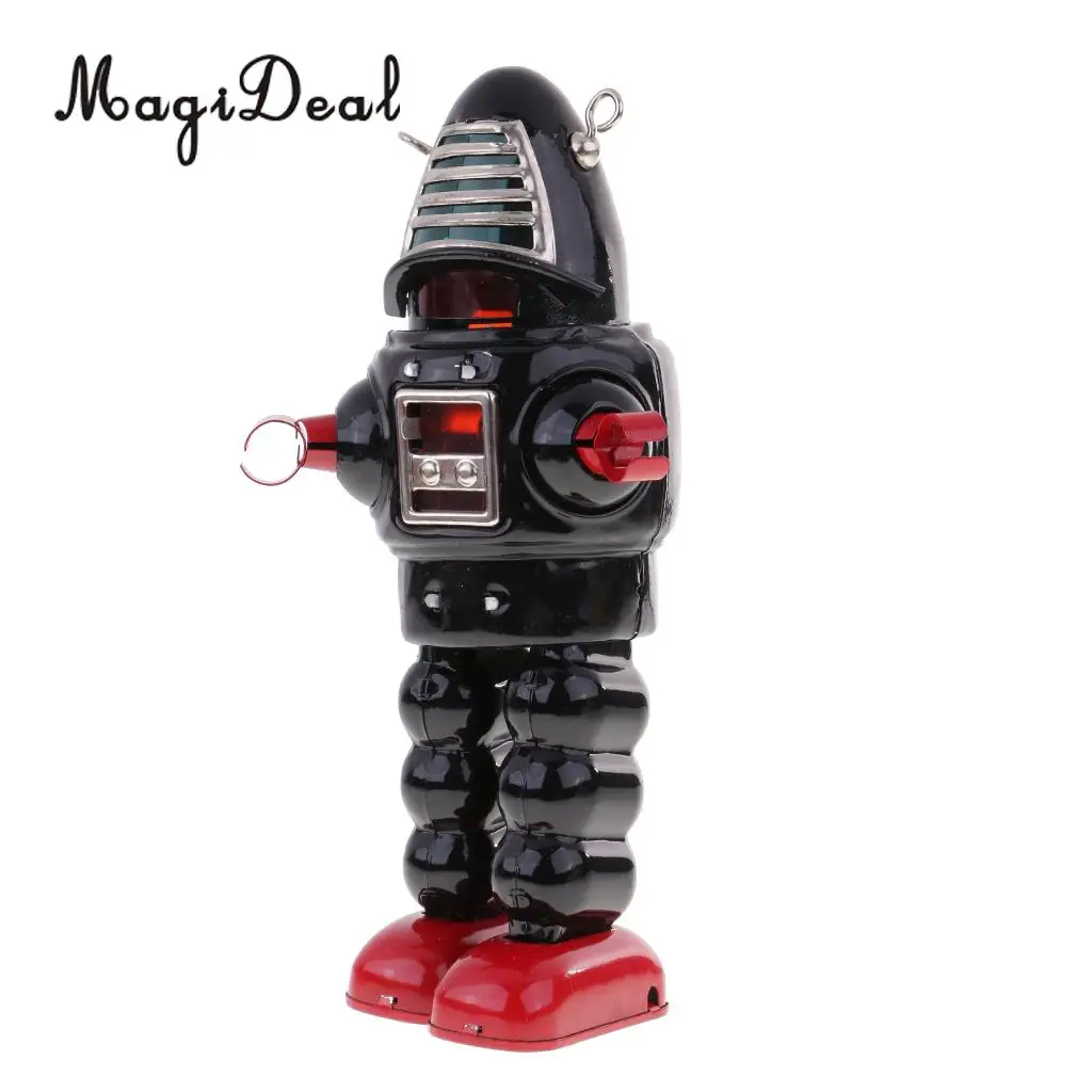 MagiDeal 1Pc Iron Retro Wind Up Clockwork Mechanical Walking Tin Mask Robot Model Toy for Baby Kids Adult Popular Gift Black