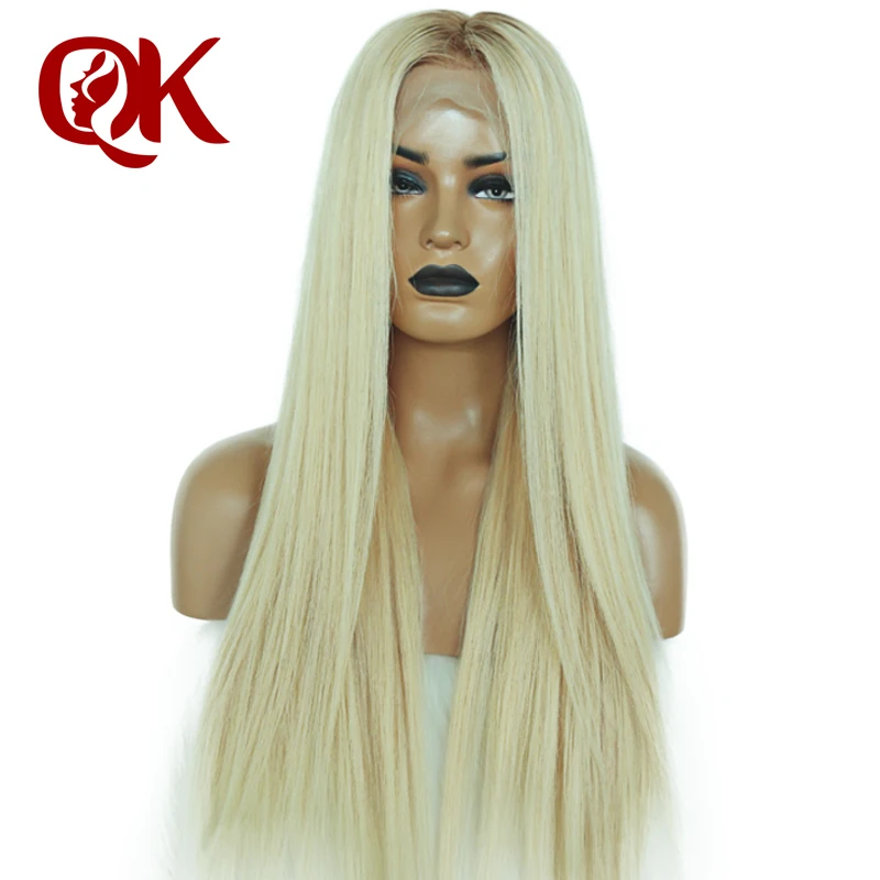 

QueenKing hair Full Lace Human hair Wig 150% Density Ombre T6 613 Silky Straight Blonde Hair 100% Brazilian Human Remy Hair