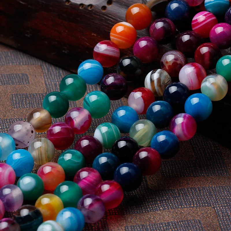 

Natural Gem Stone Multicolor Striped Agat Round Loose Beads 4 6 8 10 12 MM Fit Diy Spacer Beads for Jewelry Making