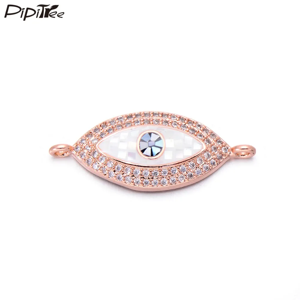 

Pipitree Natural Shell in Middle & Border of CZ Stones Evil Eye Charms Beads for Jewelry Making DIY Beads fit Bracelet 1pcs/lot