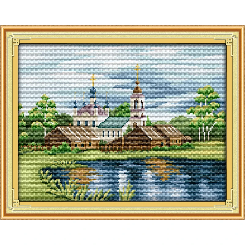

Everlasting love View in riverside Chinese cross stitch kits Ecological cotton stamped printed 11 CT DIY Christmas decorations