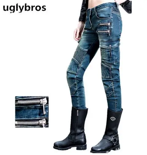 Джинсы uglybros прямые синие джинсы для мотоцикла размер 25 26 27 UBS11|moto pants|motorcycle protective