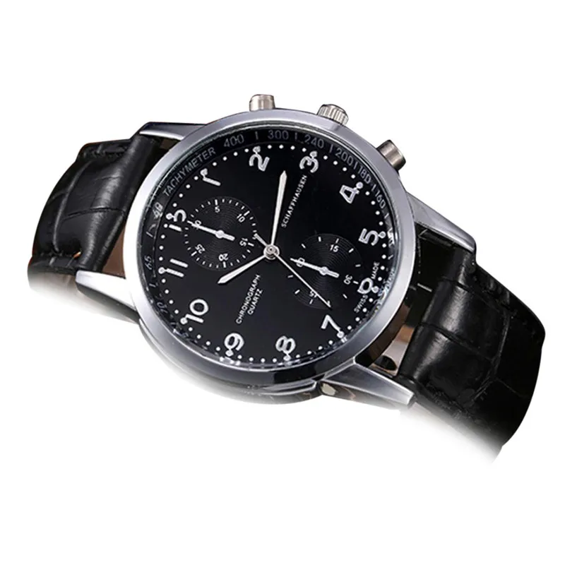 Часы для мужчин новые кожаные из нержавеющей стали Кварцевые наручные часы с циферблатом horloges mannen relojes para hombre relogios masculino - Цвет: BK