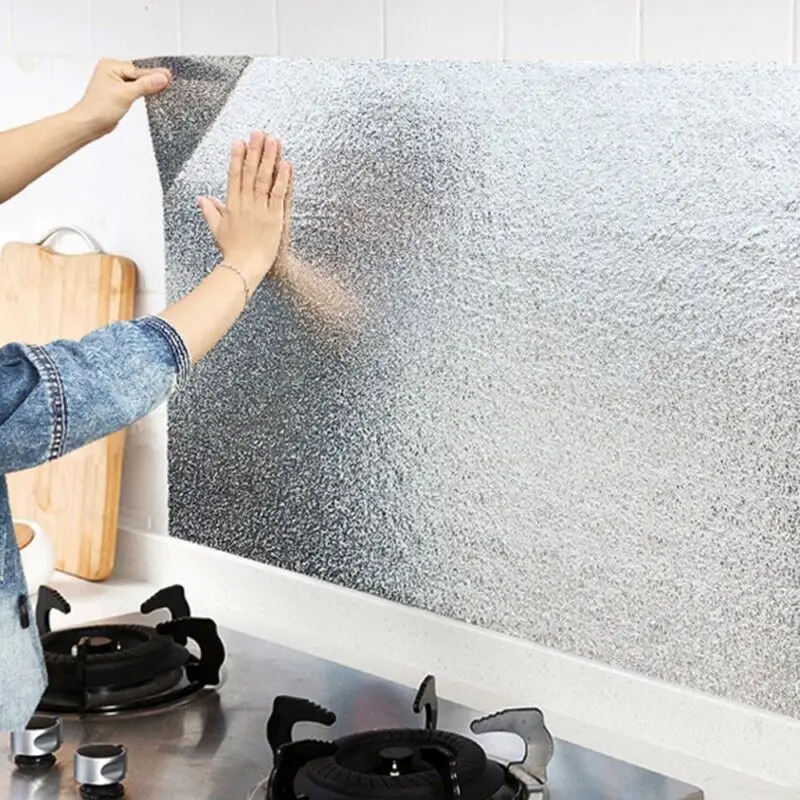 1 لفة 61x500 سنتيمتر زيت المطبخ واقية ملصق مضاد للمياه الألومنيوم احباط فرن المطبخ مجلس الوزراء ملصقات ذاتية اللصق خلفيات A91