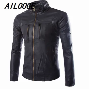 

Hot New Men's Spring 2016 European and American Fashion Solid Color Basic Models Loose Wild Casual Washed Leather Jacket