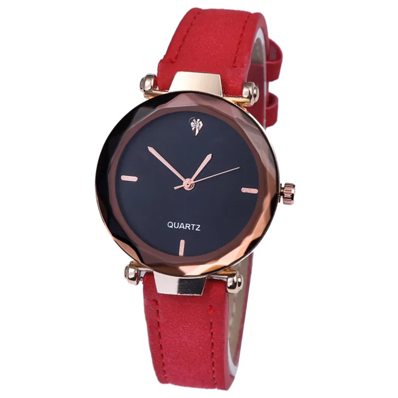 Для женщин браслет часы стильный циферблат из розового золота кварцевые Saats кожаный ремешок для часов милый розовый платье девочек Наручные - Цвет: Красный