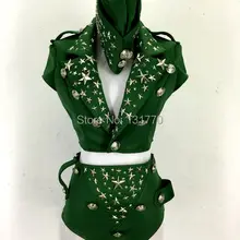 Новые Модные женские сексуальные униформы для певцов в ночном клубе DJ наборы зеленые тонкие костюмы сценический Подиум представление три комплекта одежды