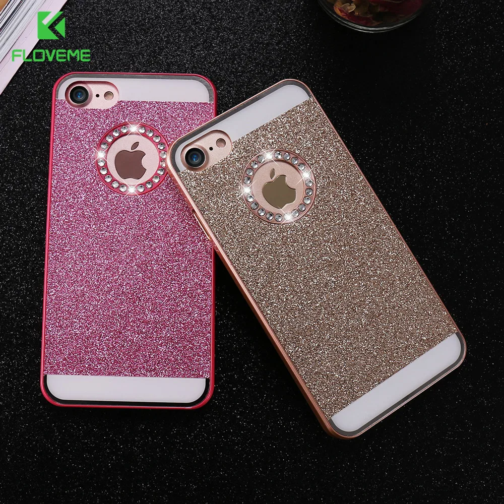 

FLOVEME Bling Case For iPhone 5 5S 6 7 4S Cases Shiny Powder Phone Bag Case For iPhone 6 6s 7 Plus Women Girly Phone Cover