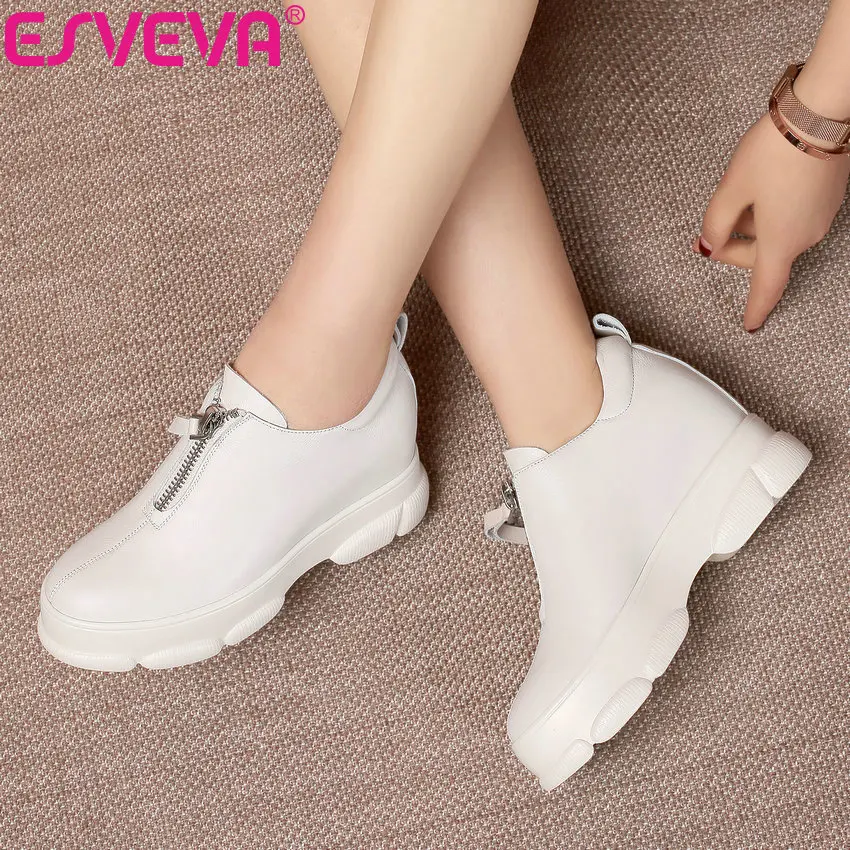 

ESVEVA 2019 Women's Vulcanize Shoes Height Increasing Platform Wedges High Heels Round Toe Shoes Concise Women Shoes Size 34-42