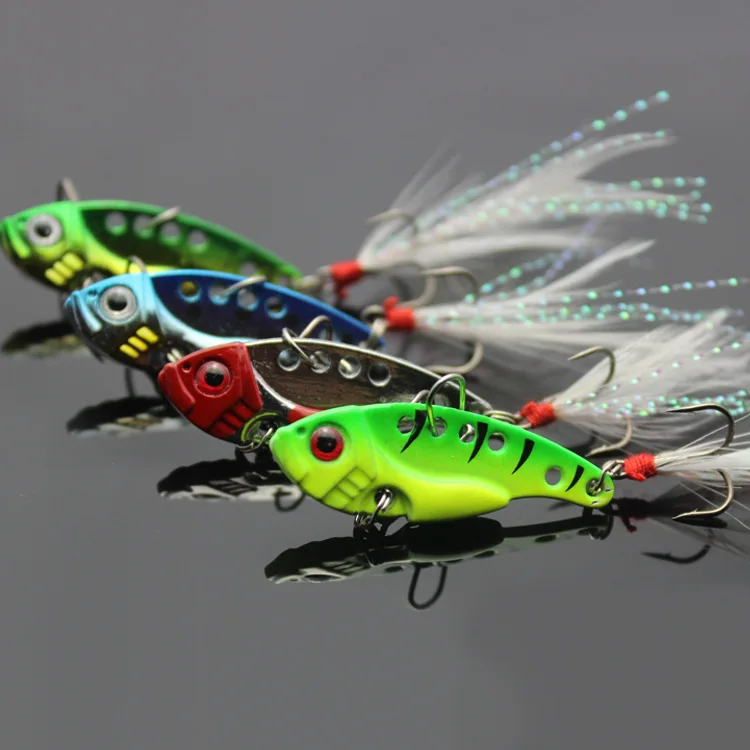 

New Arrival Metal Fishing Lure VIB Hard Baits Spoon with Feather Hooks 4PCS 12G