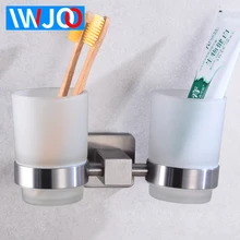 Toothbrush Holder Cup Stainless Steel 2 Glass Cup Tumbler Holders Set Wall Mounted Toothpaste Storage Rack Bathroom Accessories Toothbrush Holder Cup Stainless Steel 2 Glass Cup Tumbler Holders Set Wall Mounted Toothpaste Storage Rack Bathroom Accessories