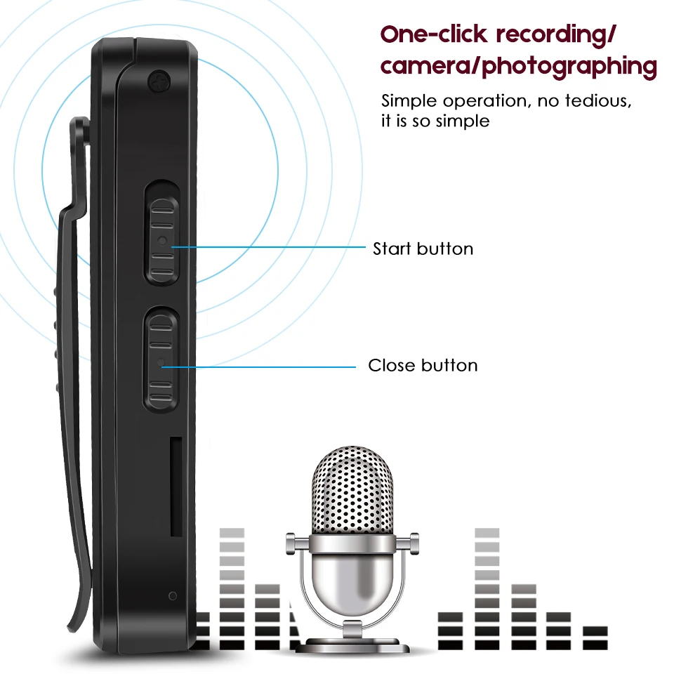 

Record Dictaphone Registrar Camcorder Audio Video One Touch Recording Camera Noise Reduction Portable Clip Design Hidden Digital