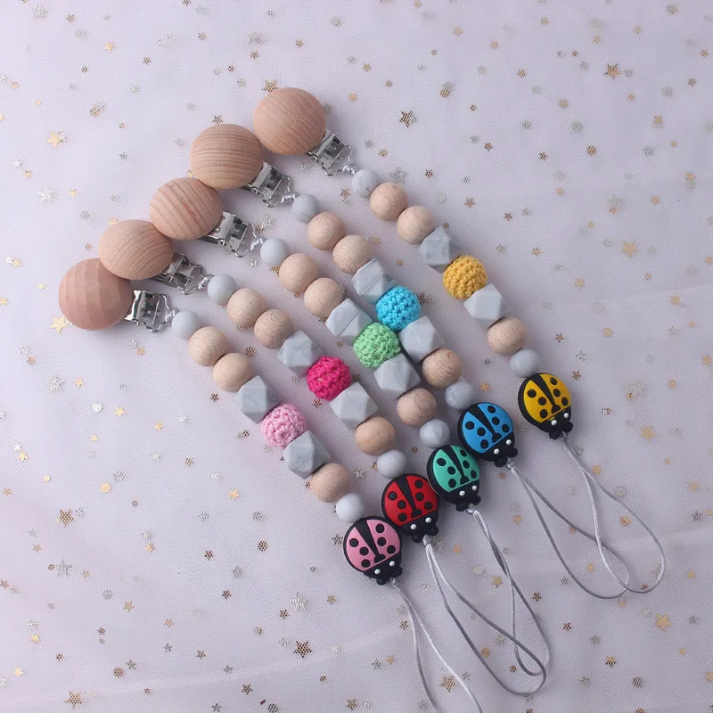 Silicone beads Baby Teethers Animal Pacifier Clips Chain Baby Pendant Teething Toys Chew Beads natural wood teether Nursing Toys (3)