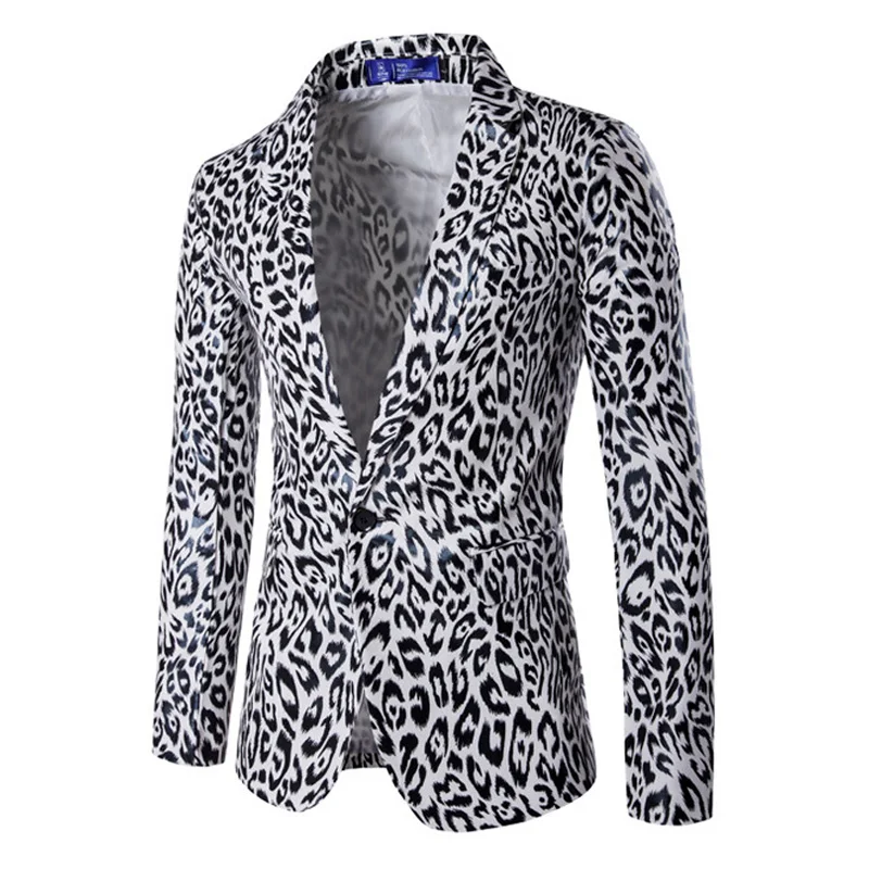 

New men's suit jacket Western Europe single grain buckle suit leopard print brand high-quality men Terno Masculino suit jacket