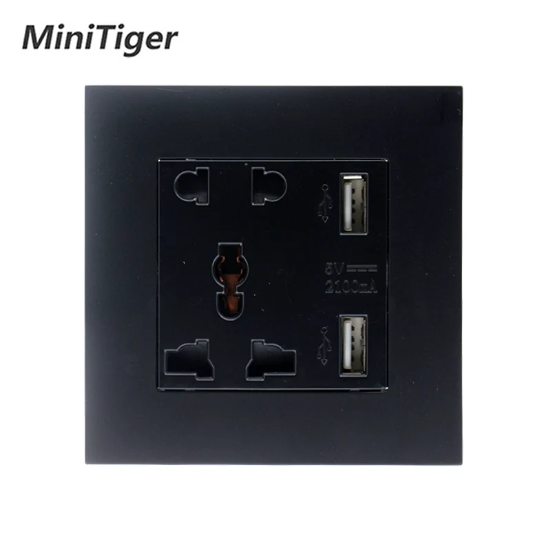 Minitiger умный дом пластиковая панель производитель настенная розетка USB Универсальная 5 отверстий розетка с двойным USB - Тип: Black USB Socket