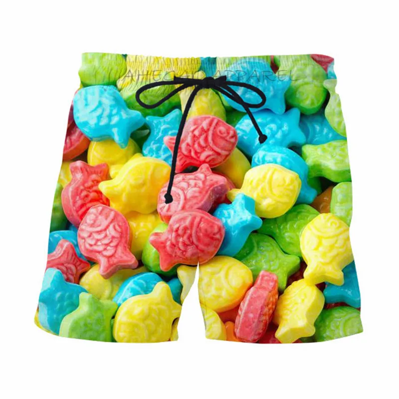 Маленькие рыбки красочные конфеты повседневные шорты модные летние бордшорты унисекс забавные уличные сетчатые дышащие шорты с эластичной талией