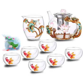 

Kung Fu Tea Set Enamel Colorful tea cup Teapot set Glass Gift European style