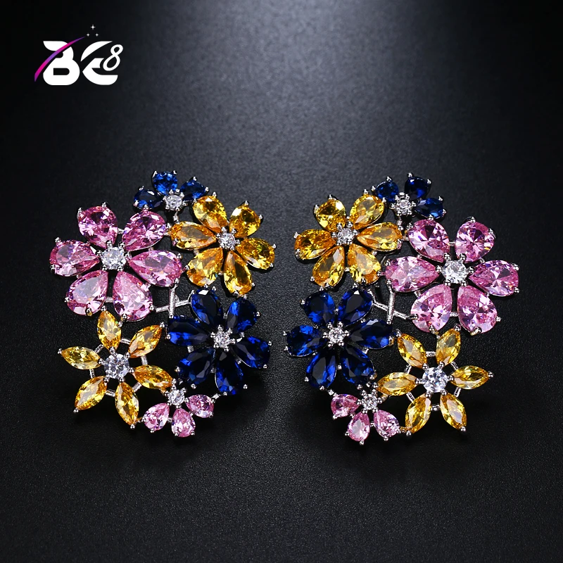 

Be 8 Brand New Fashion Statement Earrings, Flower Shaped Multicolour AAA+ Cubic Zirconia Stud Earrings for Women Gift E459