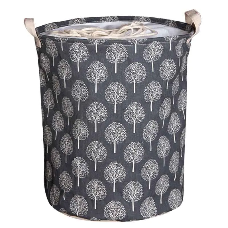 

Large Bucket Drawstring Dirty Clothes Laundry Basket Foldable Toys Storage Organizer Household Sundries Bag(white tree)