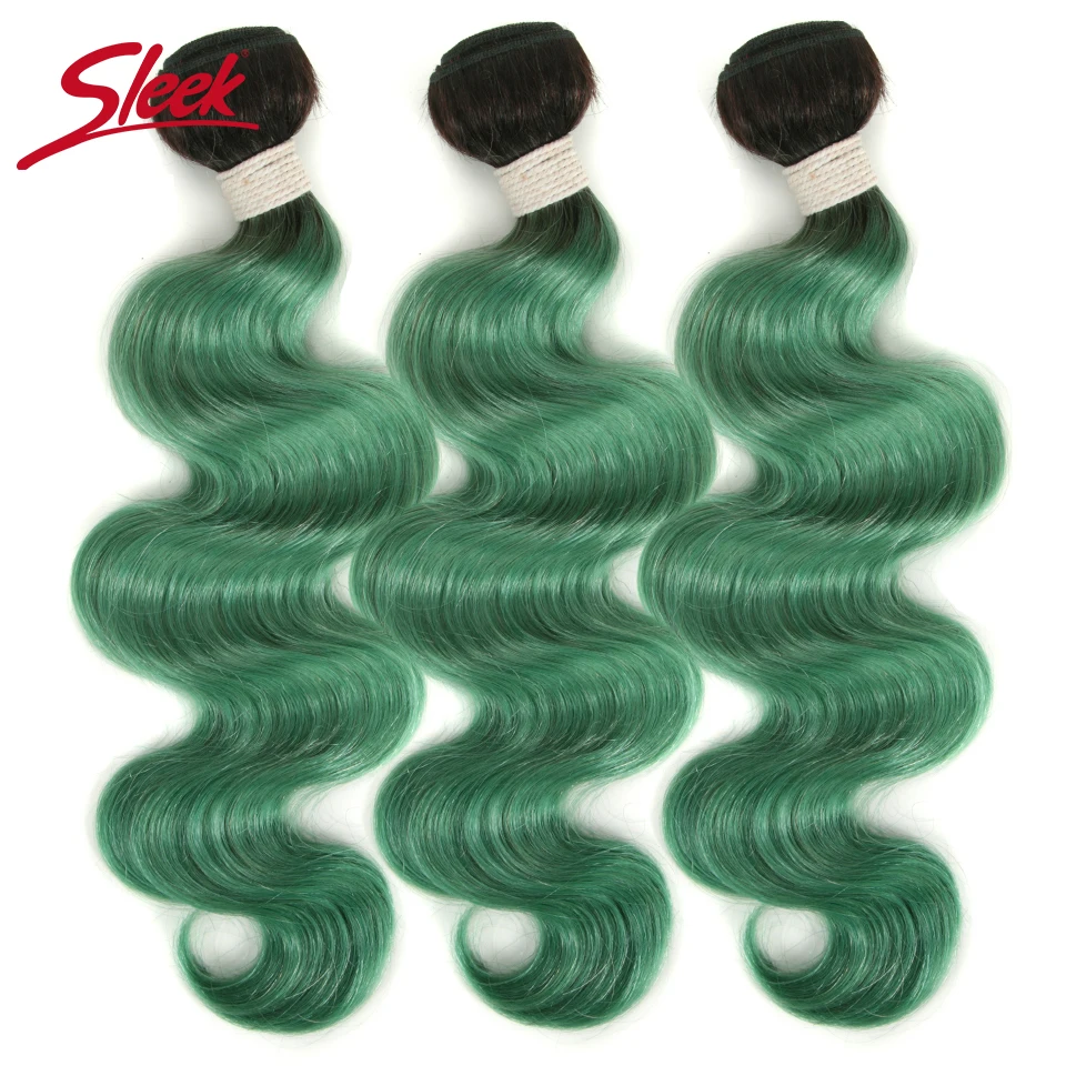 Sleek Colorful Hair Pre-colored Ombre Bundle TT1B/TUQIV# Green Brazilian Hair Weave Bundles Body Wave Virgin Remy Hair Extension